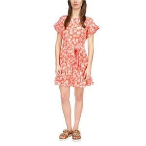 Michael Michael Kors Women's Orange Printed Ruffled A-Line Dress Size L